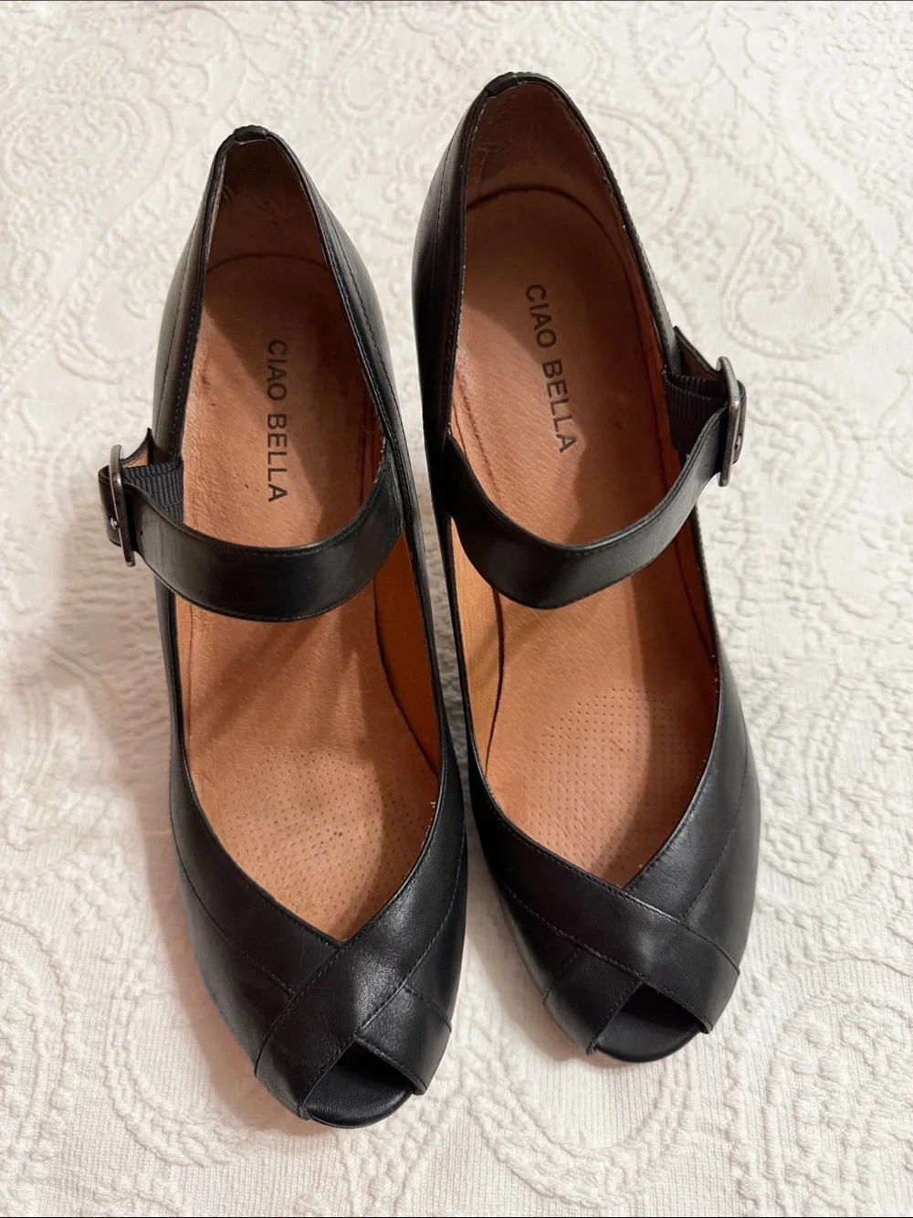 Ciao Bella Size 10 Black Peep-Toe Mary Jane High Heels